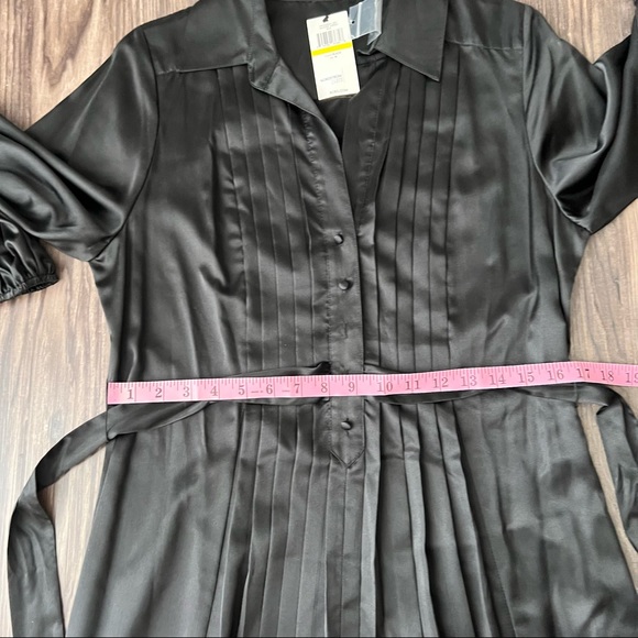 BCBGMaxAzria NWT Black Front Pleated Silk Blend Waist Tie Dress - Picture 15 of 16